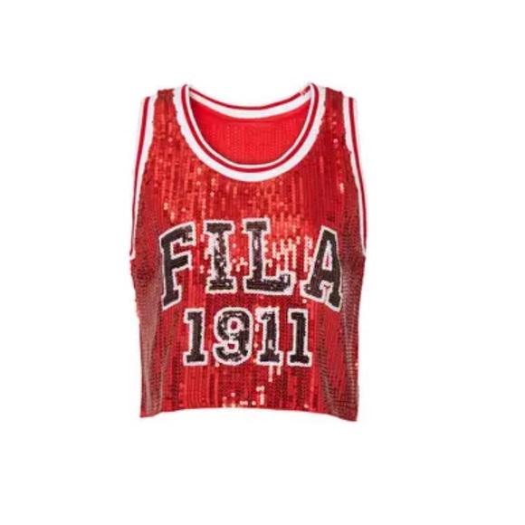NWT FILA kiki glam sequin crop top in red small - Picture 5 of 11